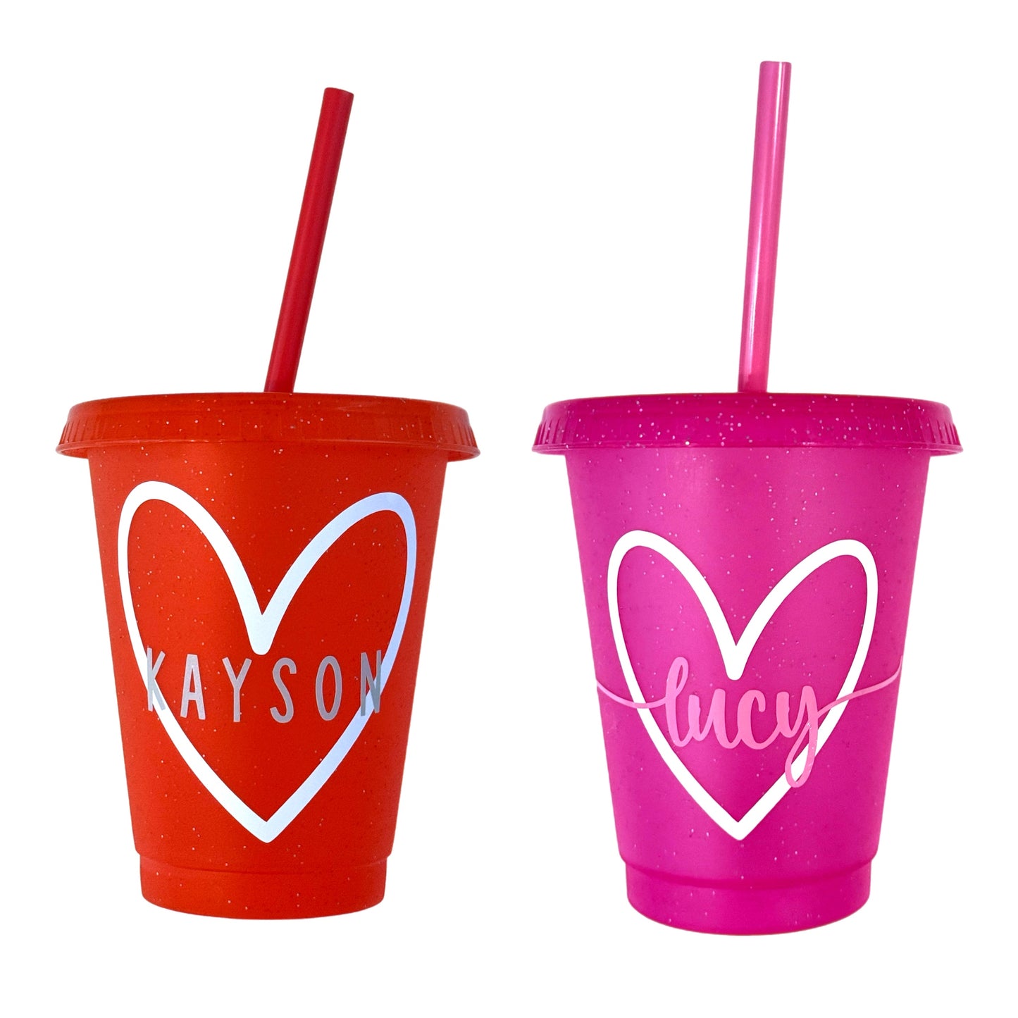 Personalized Pink Glitter Heart Cup