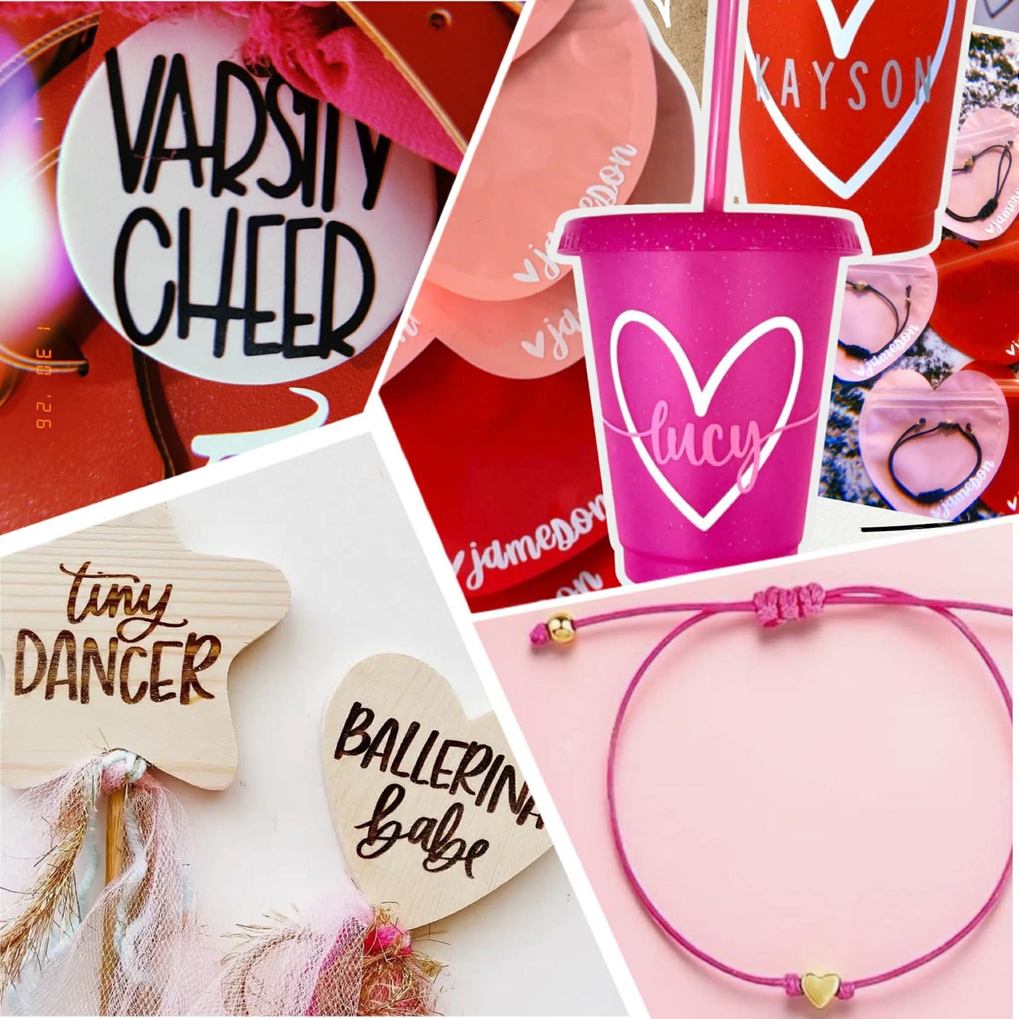 Hot Pink & Gold Dainty Heart Friendship Bracelet
