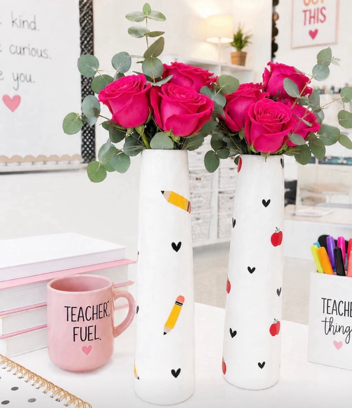 Pencil & Apple Teacher Vases