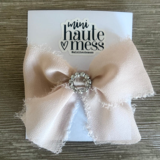 Beige Handmade Chiffon Hair Bow Clip (3”) | Non-Slip Alligator Clip | Girls Hair Accessory