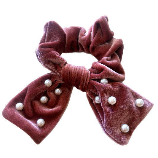 Velvet Pearl Tie Scrunchie