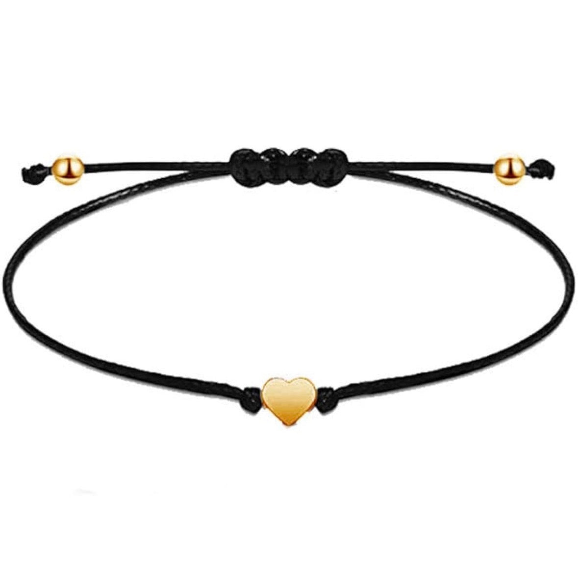 Black & Gold Dainty Heart Friendship Bracelet