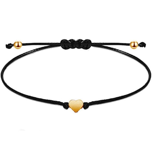 Black & Gold Dainty Heart Friendship Bracelet